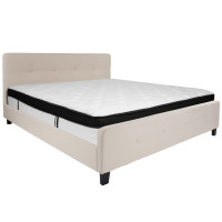 Flash Furniture HG-BMF-20-GG Tribeca King Size Tufted Upholstered Platform Bed in Beige Fabric with Memory Foam Mattress